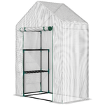 Outsunny Serra da Giardino in PE e Acciaio per Esterni con 2 Scaffali e Porta Avvolgibile, 143x73x195 cm, Bianco