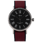 Timex-Orologio-al-quarzo-FAIRFIELD-AVENUE-quadrante-in-ottone-37-MM-case-colore-argento---quadrante-nero-cinturino-in-tessuto-Reversibile-Blu-Rosso---Blu-18-MM-con-luce-notturna-INDIGLO-resistente-all-acqua-fino-a-30-M-di-profondita