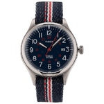 Timex-Orologio-al-quarzo-WATERBURY-UNITED-quadrante-in-acciaio-38-MM-case-colore-acciaio---quadrante-blu-cinturino-in-tessuto-Blu-Bianco-Rosso-18-MM-con-luce-notturna-INDIGLO-resistente-all-acqua-fino-a-50-M-di-profondita