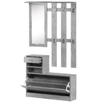 HOMCOM Mobile da Ingresso Appendiabiti con Scarpiera e Specchio, Mensole e Cassetto, 90x22x116cm Grigio Cemento