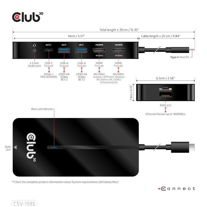 CLUB3D-CSV-1595-replicatore-di-porte-e-docking-station-per-laptop-USB-3.2-Gen-1--3.1-Gen-1--Type-C-Nero