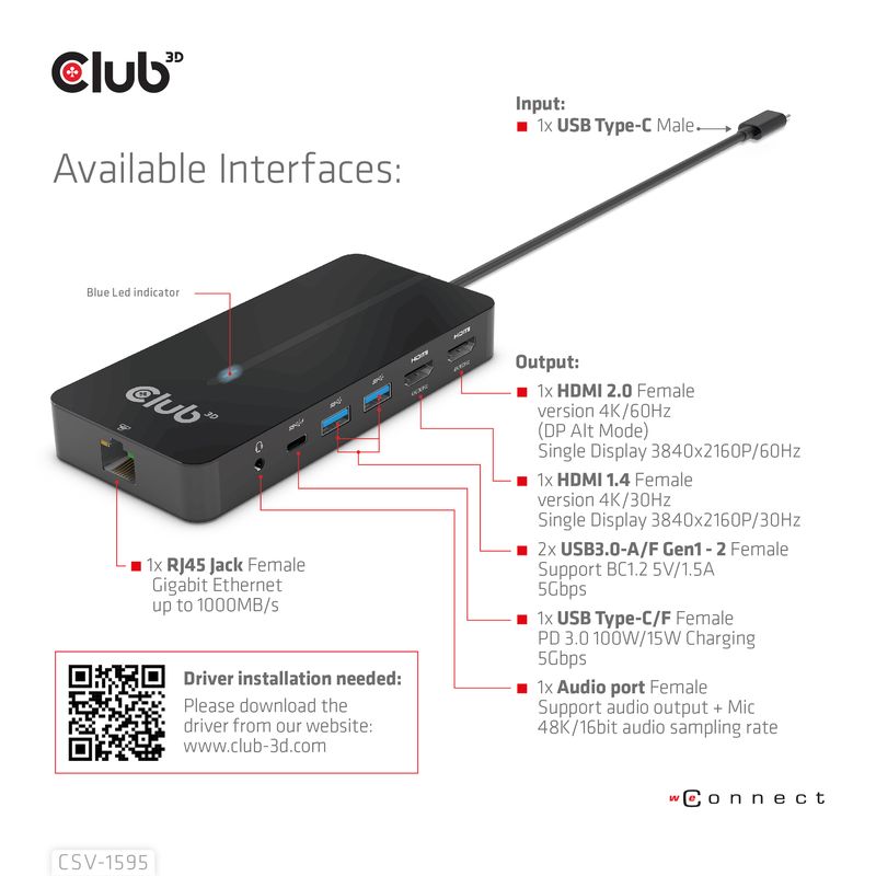 CLUB3D-CSV-1595-replicatore-di-porte-e-docking-station-per-laptop-USB-3.2-Gen-1--3.1-Gen-1--Type-C-Nero