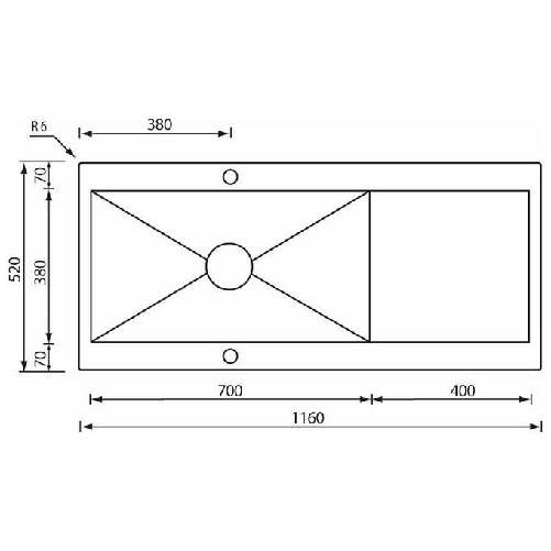 CM-revers-116-x-52-1V-Lavello-ad-incasso-Rettangolare-Acciaio-inossidabile