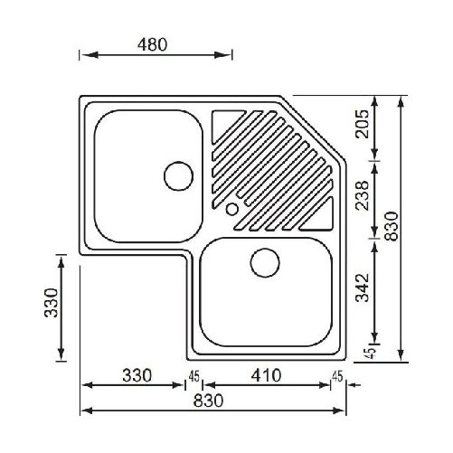 CM-Ilaria-83x83-2V-Lavello-ad-incasso-Angolo-Acciaio-inossidabile