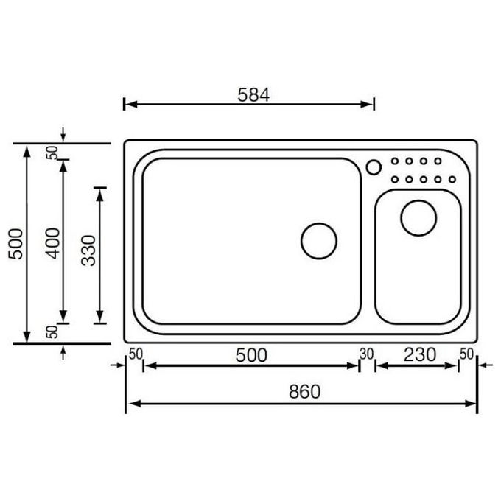 CM-Punto-plus-86-x-50-2V-Lavello-ad-incasso-Rettangolare-Acciaio-inossidabile