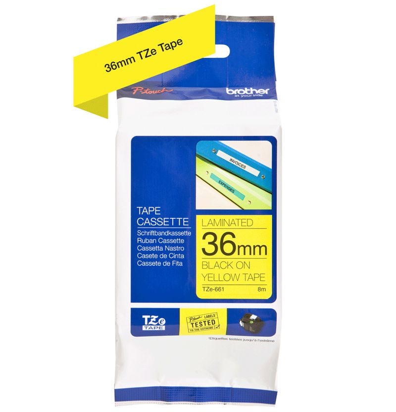 Brother-Gloss-Laminated-Labelling-Tape---36mm-Black-Yellow-nastro-per-etichettatrice-TZ