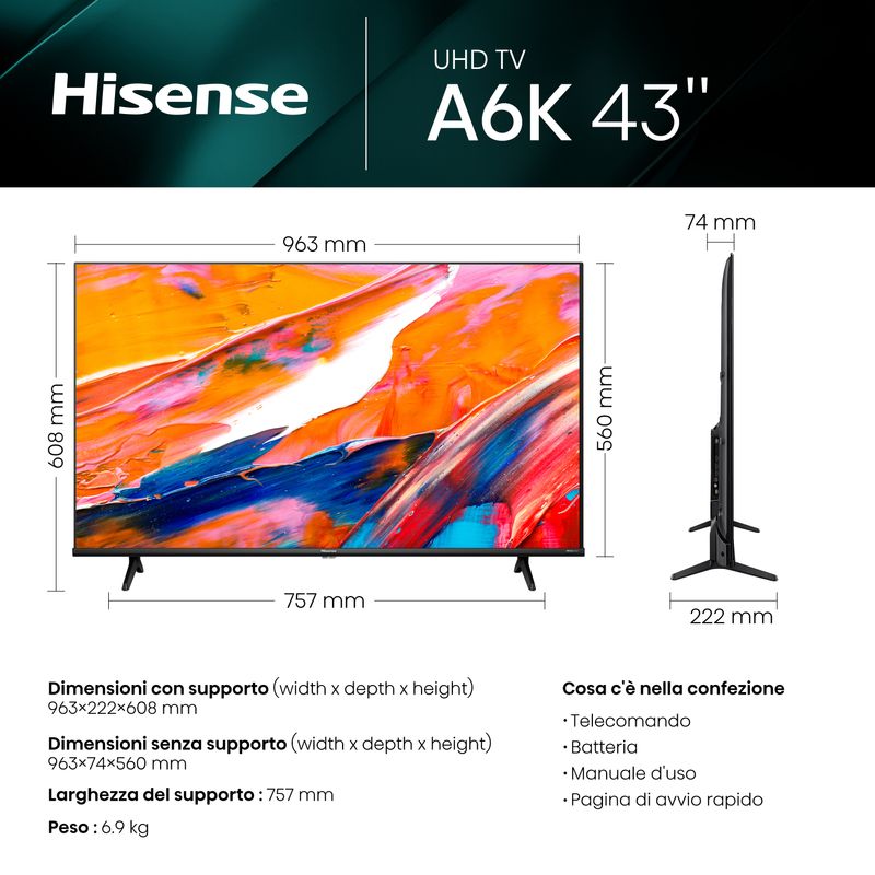 Hisense-TV-LED-Ultra-HD-4K-43”-43A6K-Smart-TV-Wifi-HDR-Dolby-Vision-AirPlay-2