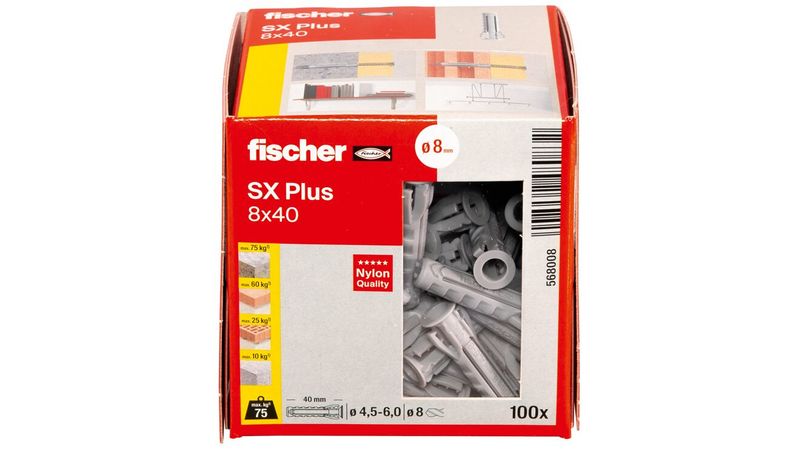 Fischer-568008-ancoraggio-a-vite-e-tassello-100-pz-Tassello-di-espansione-40-mm