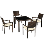 Outsunny Set da Esterni in Rattan PE con Tavolo e 4 Sedie con Cuscini, Marrone