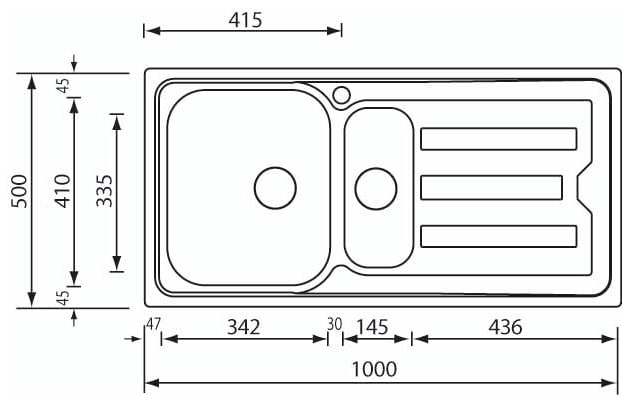 CM-Cristal-100-x-50-2V-Lavello-montato-su-piano-Rettangolare-Acciaio-inossidabile