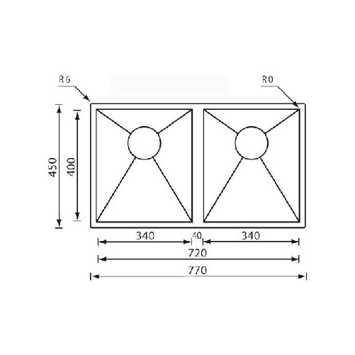 CM-filoquadra-77-x-45-2V-Lavello-montato-su-piano-Rettangolare-Acciaio-inossidabile