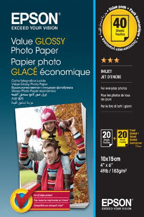 Epson-Value-Glossy-Photo-Paper---10x15cm---2x-20-Fogli--BOGOF-