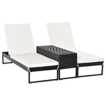 Outsunny 3pz Componibile 2 Lettinio Prendisole da Giardino(60 x 195 x 86cm) e 1 Tavolino (121 x 40 x 50cm) Rattan con Materassini, Nero e Bianco Crema