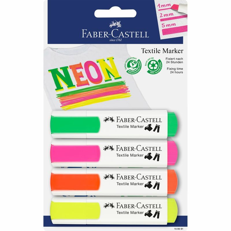 Faber-Castell-Confezione-4-Marker-per-Tessuto-Neon