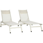 Outsunny Chaise Longue Lettino Prendisole Reclinabile 2pz in Alluminio e Poliestere, 55x195x30 cm, Beige