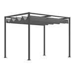 Outsunny Gazebo Pergola da Giardino 3x2m con Telo Scorrevole in Metallo e Poliestere, Grigio e Nero