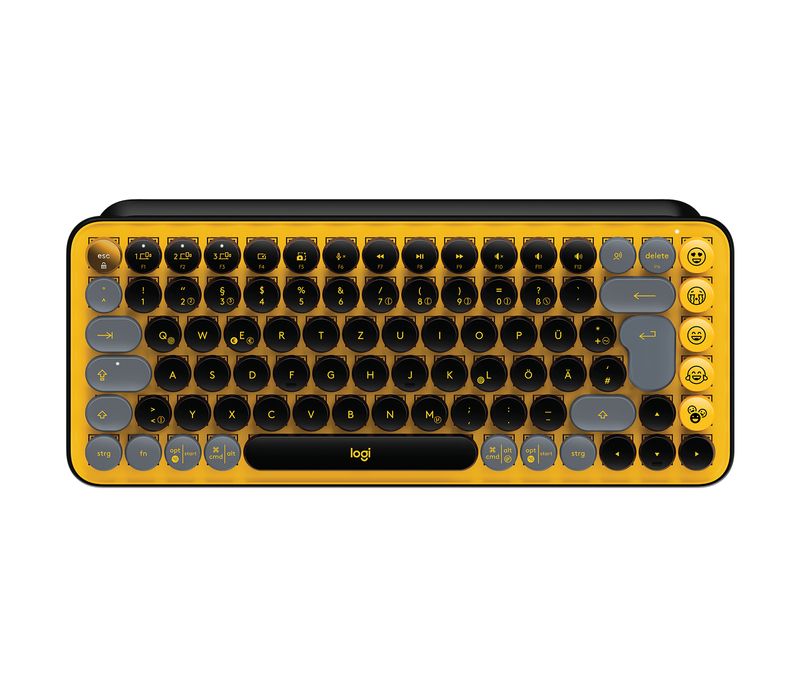 Logitech-POP-Keys-Wireless-Mechanical-Keyboard-With-Emoji-Keys-tastiera-Bluetooth-QWERTZ-Tedesco-Nero-Grigio-Giallo