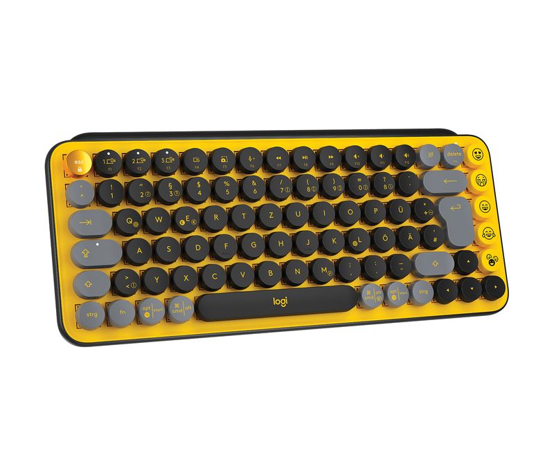 Logitech-POP-Keys-Wireless-Mechanical-Keyboard-With-Emoji-Keys-tastiera-Bluetooth-QWERTZ-Tedesco-Nero-Grigio-Giallo