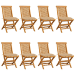 Sedie da Giardino con Cuscini Beige 8 pz in Massello di Teak