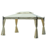 Outsunny Gazebo da Giardino 3x4m in Acciaio con Doppio Tetto e 4 Tende Laterali, Crema