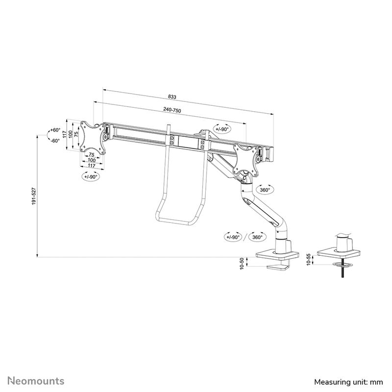 Supporto-da-tavolo-doppio-100x100--8kg-17-27---alto-inclinabile-girevole-ruota-bianco