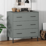 Credenza con 3 Cassetti Grigio 77x40x79,5cm Legno Massello OSLO