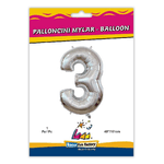 Palloncino Rocca Fun Factory numero 3 argento supershape 40 - 101cm. 1pz