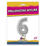 Palloncino Rocca Fun Factory numero 6 argento supershape 40 - 101cm. 1pz