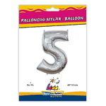 Palloncino Rocca Fun Factory numero 5 argento supershape 40 - 101cm. 1pz