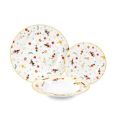Fade Set 18 piatti natalizi servizio per 6 persone in porcellana bianca/oro con decori "Star"