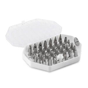Set di beccucci piccoli (acciaio inossidabile, PE), 55 pezzi, diversi beccucci, con due chiodi per fiori e un adattatore, in cassetta