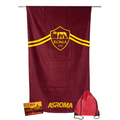 TELO mare SPORT ROMA misura GRANDE CM. 90 X 170 originale A.S. ROMA CON ZAINO TEXFAMILY e cartolina ROMA È SOLO