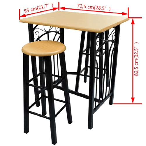 Set-Tavolo-da-Pranzo---Bar-e-Sedie-in-Legno-e-Acciaio-Marrone