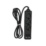 V-TAC Multipresa con Cavo 15m 3 Prese 10A 2P + Schuko 2 USB e Interruttore Luminoso Spina Schuko Colore Nero