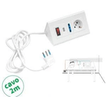 Multipresa Da Tavolo Con USB Nero 1 Presa Schuko 1 Presa Bipasso 10/16A Interruttore Spina 16A Cavo 2 Metri