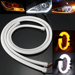 Kit Tubo Neon Striscia Led Auto 60cm X2 Bicolor Flessibile Freccia Sequenziale Arancione e DRL Luce Diurne Bianco Style Audi VW GTI R-LINE