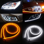 Kit Tubo Neon Strip Led Auto 60cm Bicolor Flessibile Tagliabile Bianco Per Luci Diurne DRL Posizione Arancione Per Freccia Stile Audi VW