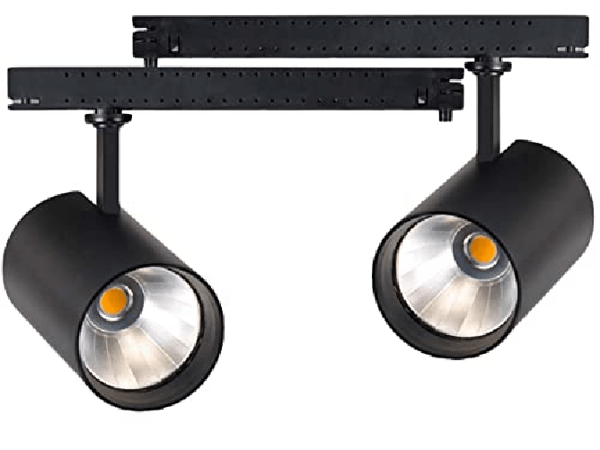 2 Kit Faro Led Da Binario Trifase 30W 4000LM Carcassa Nera 3000K Con Alimentatore Scomparsa CRI 90 UGR 19