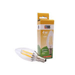 Lampada Filo Led a Filamento E14 C37 4W=40W 360 Gradi Bianco Caldo 2700K Candela A Goccia Oliva SKU-4301