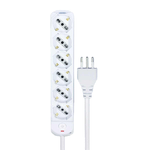 Ciabatta Elettrica Prese Universale 10A/16A, Multipresa con Interruttore e Spina Elettrica 10A, Cavo 1.5 metri, Max 2500W 250V (6 Posti, Bianco)