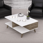 Homemania M.M.01.01.10.00599 Tavolino Basso da Caffè Lyon, Bianco, Noce in Legno, 90 x 60 x 38.6 cm