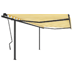 vidaXL Tenda Sole Retrattile Manuale con Pali 4,5x3,5 m Gialla Bianca