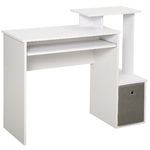 HOMCOM Scrivania per computer con Mensola Porta Tastiera, Ripiano e Cassetto in Tessuto, in Legno, 100x40x86.6cm, Bianco