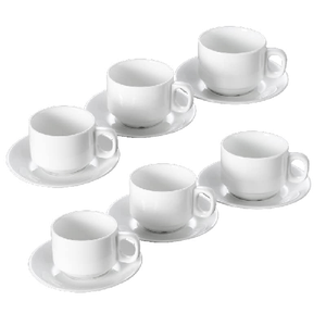 Set di 6 Tazzine da Caffè Espresso Bianche Con Piattini, Ceramica Bianca Lavabile in Lavastoviglie, 70ml Impilabili (61X54mm Classico)