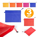 Trade Shop Traesio-set 3 Portadocumenti Busta Pvc Zip Tasca Interna Rete 37.5x27cm Appunti Cartella -