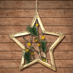 Trade Shop Traesio-appendino Forma Stella In Legno Rami E Palline 42cm Oro Decorazione Natale -