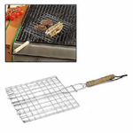 Trade Shop Traesio-graticola Griglia Quadrata In Metallo 20x20cm Con Manico In Legno Per Barbecue -