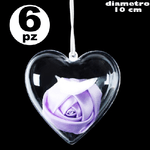 Trade Shop Traesio-6x Cuore In Plastica Trasparente Apribile Da Riempire Decorazione Natale 10 Cm -