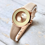 Trade Shop Traesio-orologio Da Polso Zcc Analogico Moda Elegante Casual Beige Con Cinturino Pelle -