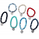 Trade Shop Traesio-bracciale Braccialetto Perle Ciondolo Cuore Colorati Elastico Donna Gioielli -